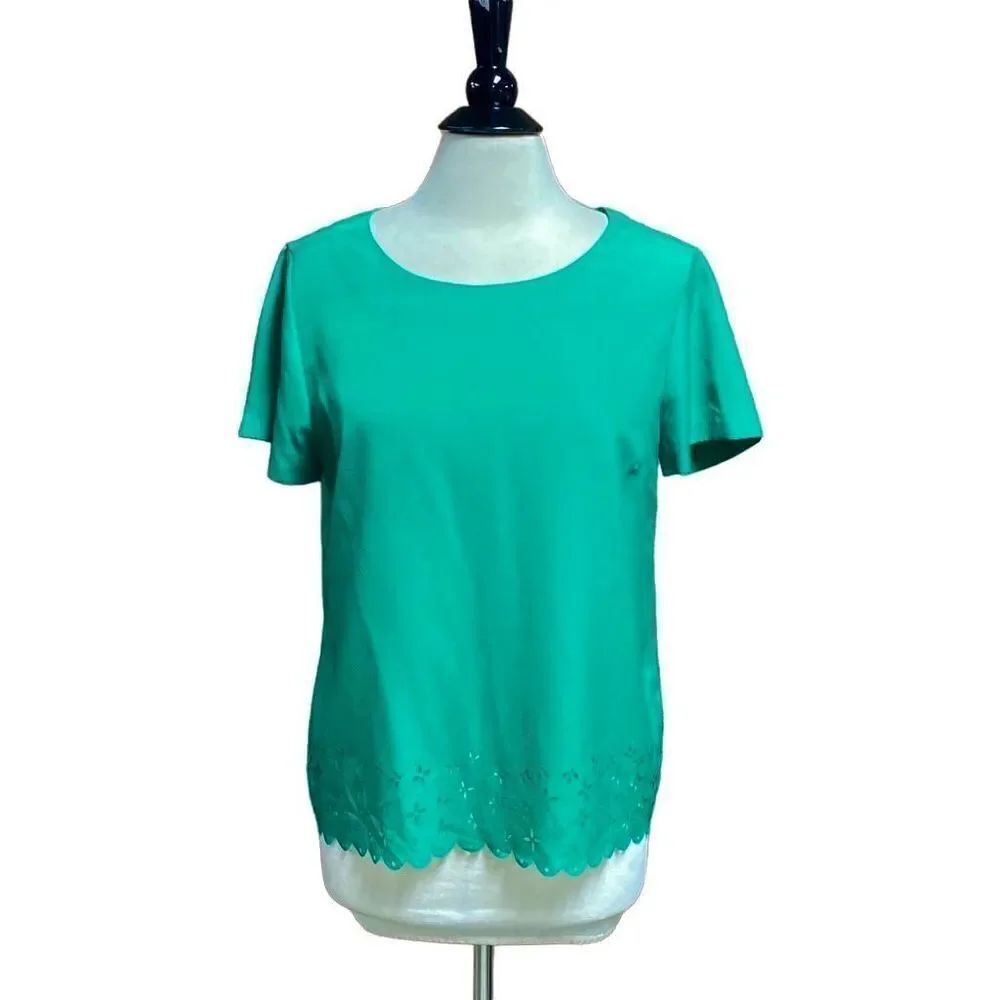 J.Crew Green Short Sleeve Scalloped Top Size Medium NEW